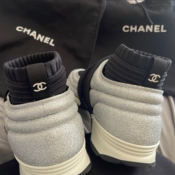 CHANEL SNEAKERS SOCK BOOTIE GLITTER RARE 9.5 41 9 SPACE SHOES NEW WITH BOX ETC! - Picture 8 of 16